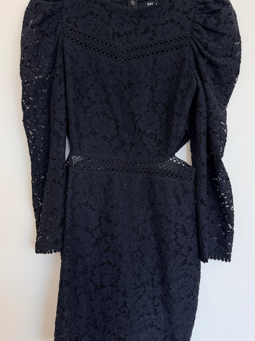 Express Black Lace Long-Sleeve Dress with Waist Cutouts